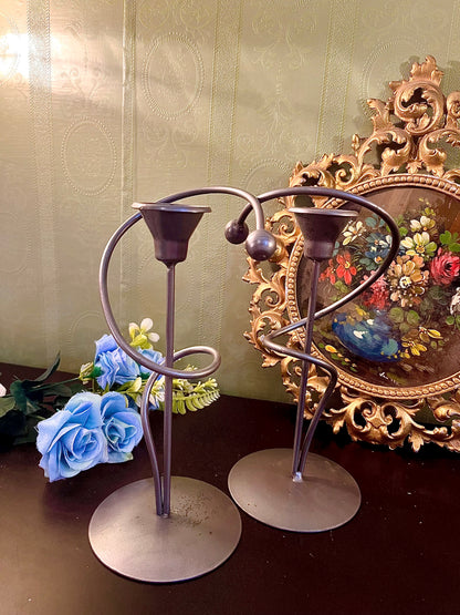 Pair of Modern Metal Taper Candle Holders – Abstract Loop Design