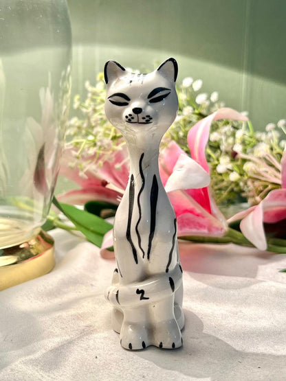 White Black Cat Ceramic Figurine 14cm - 1 Piece