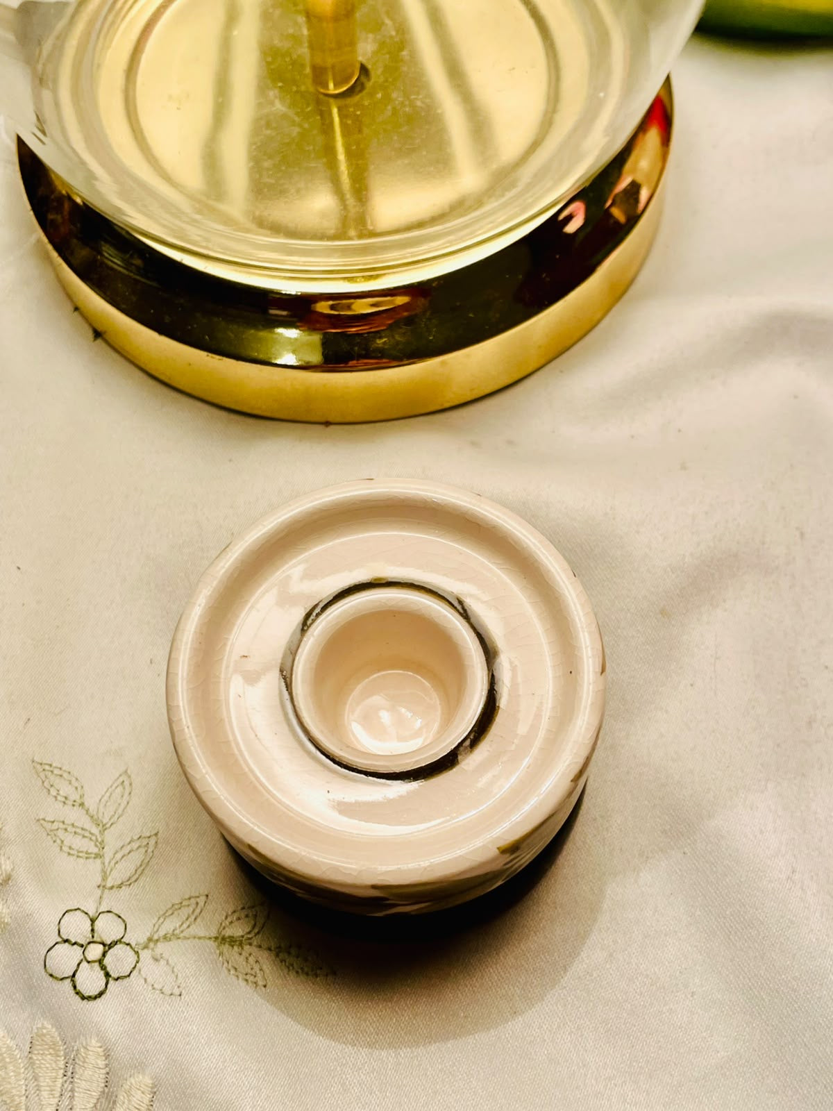 Vintage Cream Ceramic Round Candle Holder 7cm