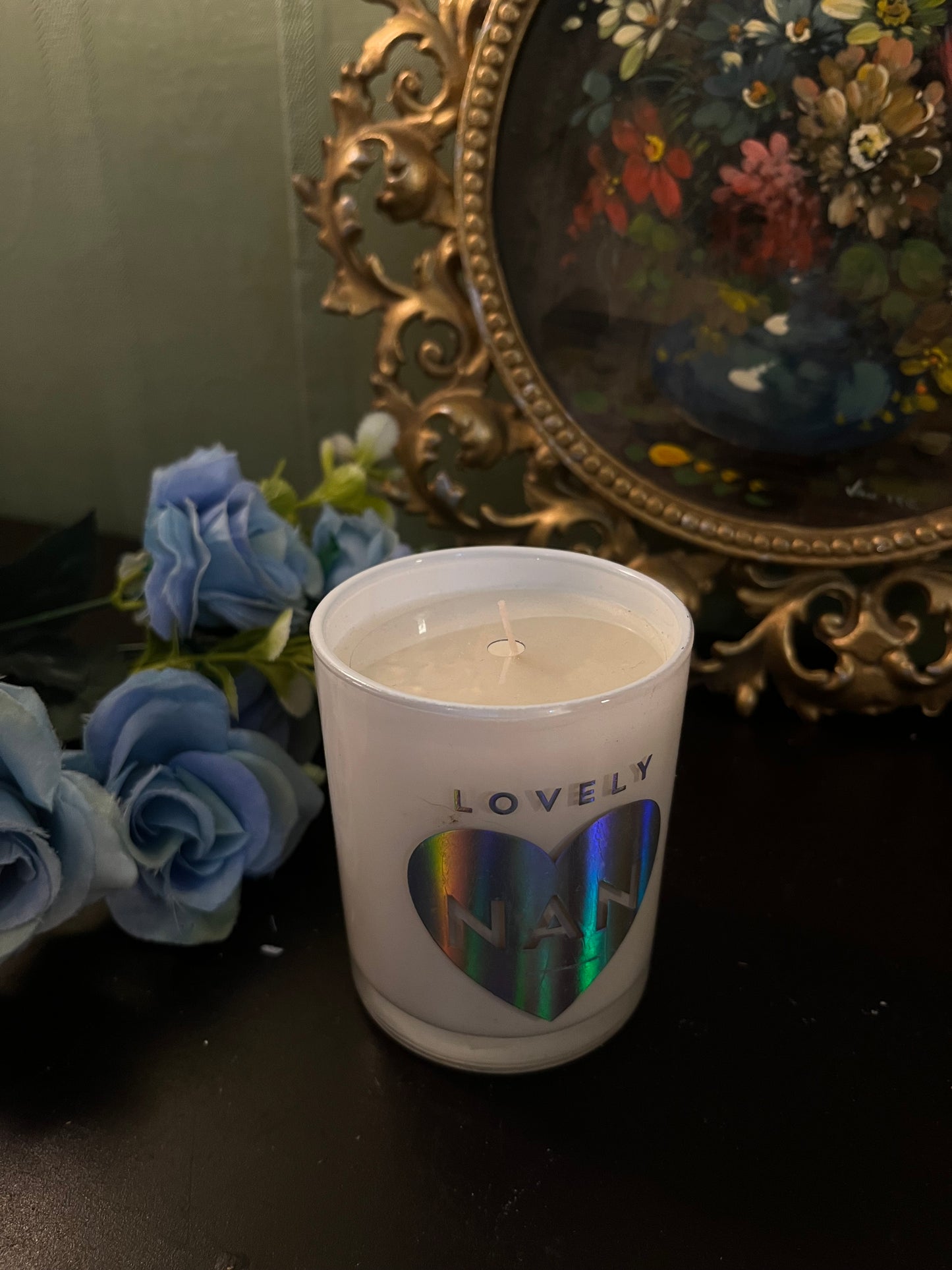 Lovely Nan White Glass Scented Candle / Heart Design Gift Candle