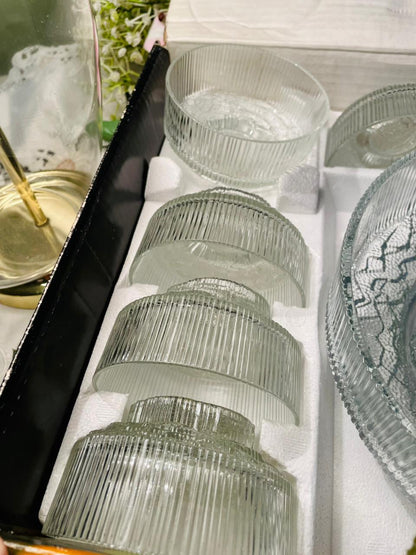 Ravenhead Topaz Crystal 7 Bowl Set – Clear Ribbed