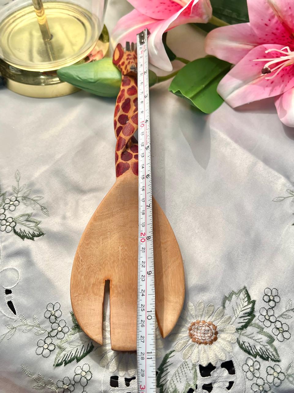 Vintage Wooden Giraffe Motif Serving Fork 11 in