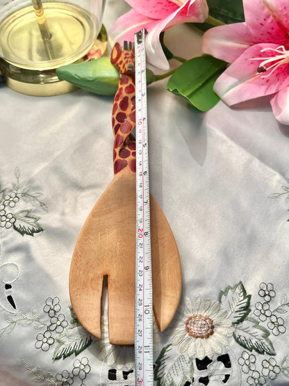 Vintage Wooden Giraffe Motif Serving Fork 11 in