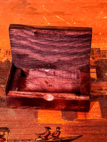 Vintage Wooden Trinket Box with Metal Elephant Inlay Small Jewellery Keepsake Box