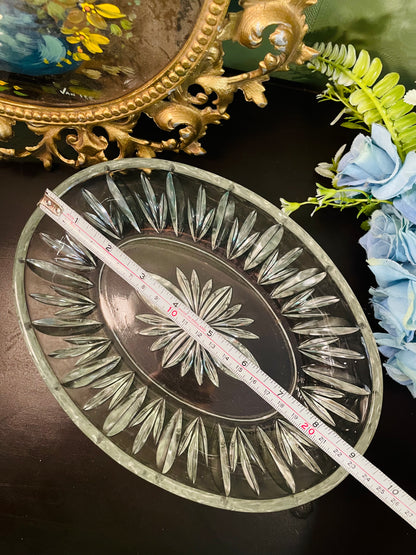 Vintage Crystal Glass Oval Serving Dish 9 Inch