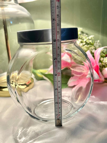 Vintage Clear Crystal Storage Jar with Black Lid