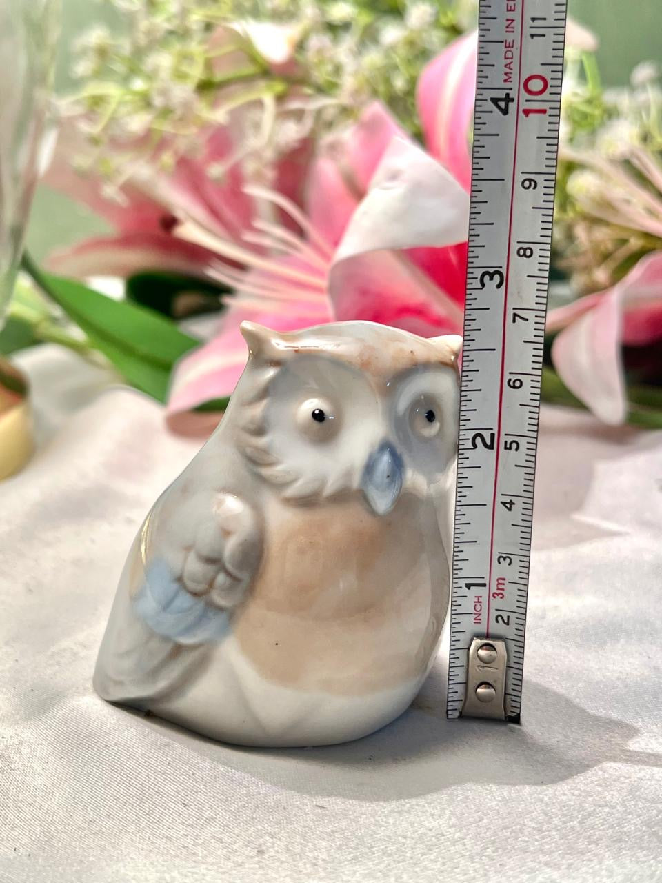 Pastel Owl Ceramic Figurine Grey Cream 6.5cm - 1 Piece