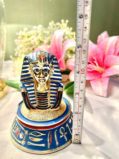 Vintage The Mark of Tutankhamun Hand painted Egyptian Pharaoh Figurine Blue Brass Limited Edition 12 cm
