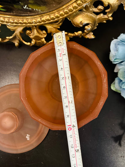 Vintage Amber Frosted Crystal Glass Lidded Jar