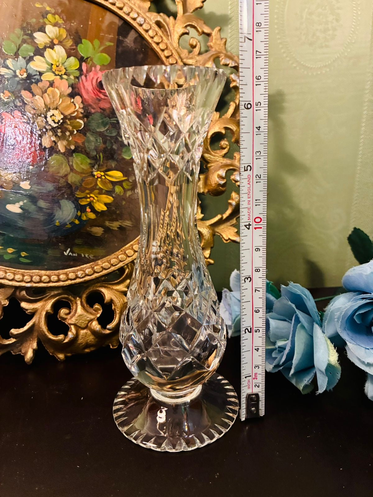Vintage Tall Cut Crystal Footed Vase