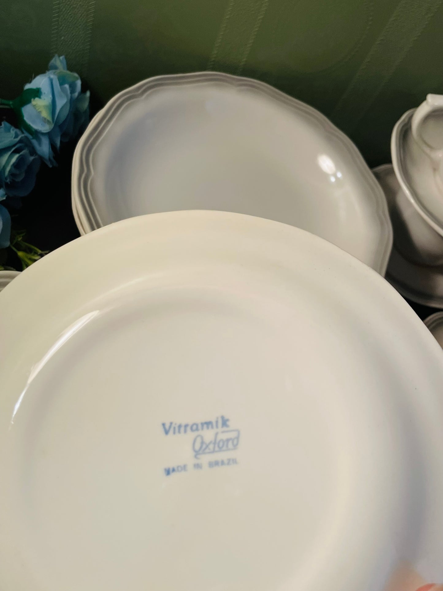 Vitramik Oxford Grey Rim Dinnerware Set For Six