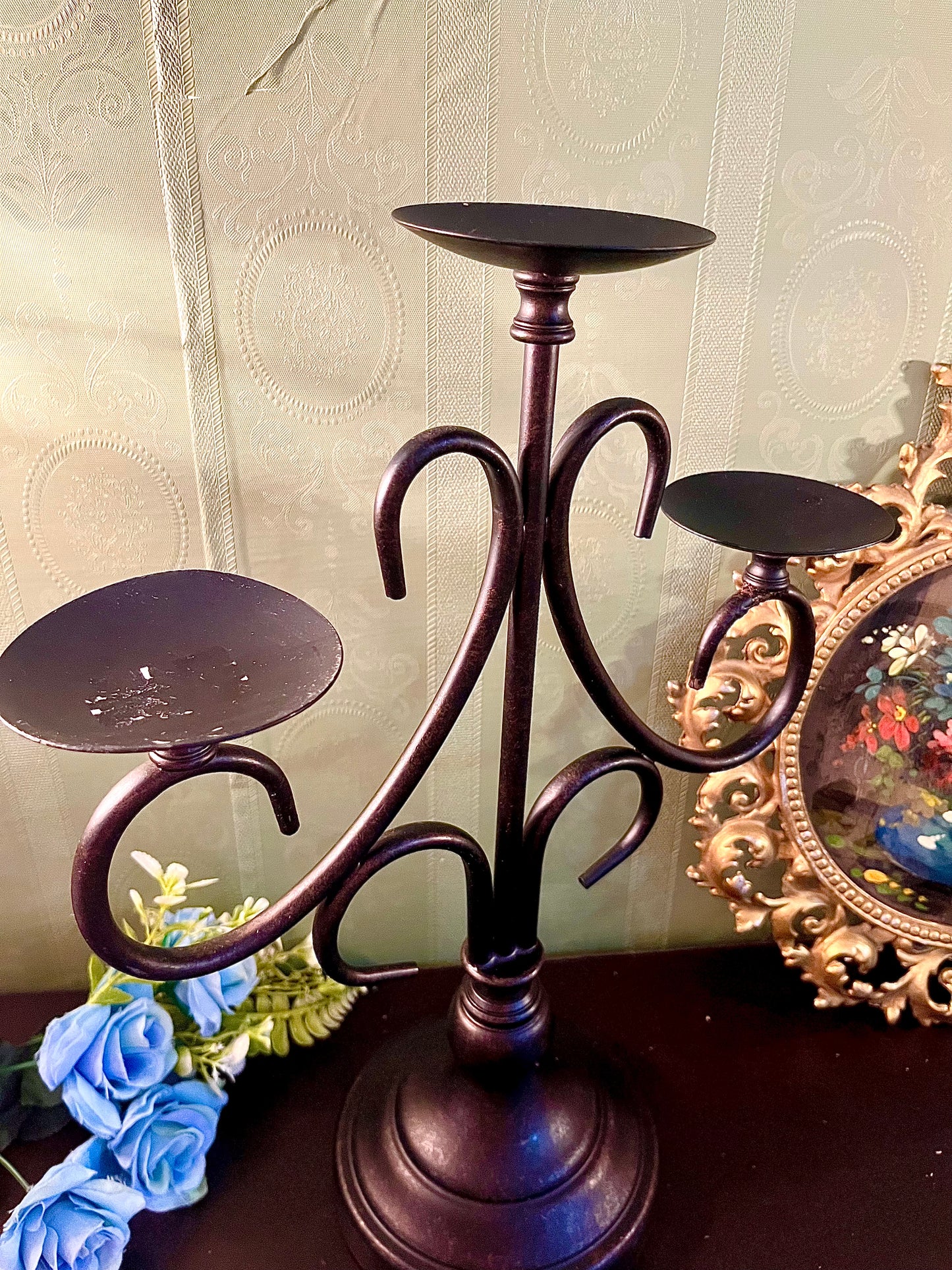 Three Arm Metal Candelabra Candle Holder Stand