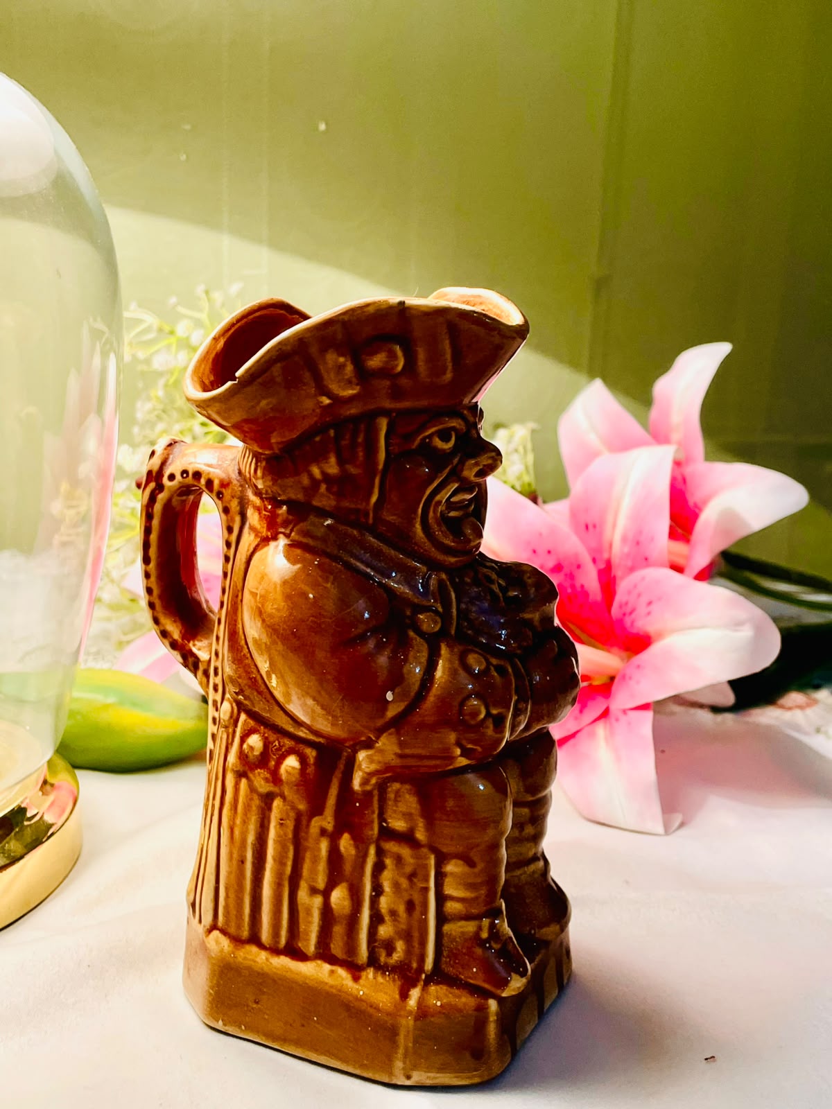 P.P.C England Brown Glazed Ceramic Character Jug 18cm