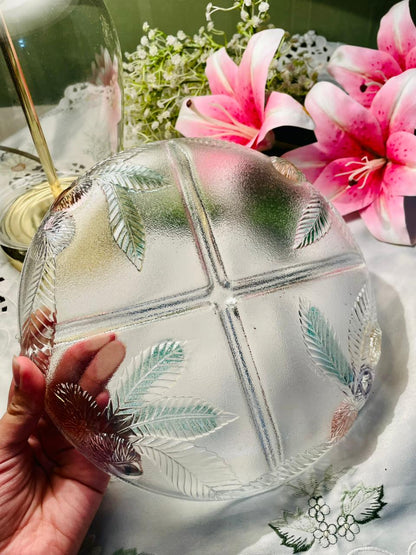 Hand Painted Vintage Floral Crystal 4-Compartment Serving Platter 10 in