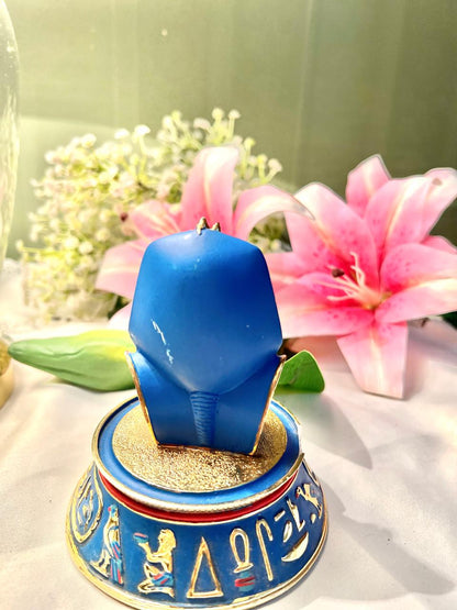 Vintage The Mark of Tutankhamun Hand painted Egyptian Pharaoh Figurine Blue Brass Limited Edition 12 cm