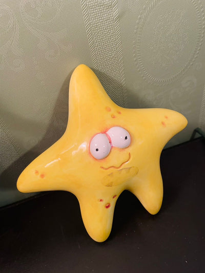 Vintage Yellow Starfish Wall Hanging Decor | Coastal Ceramic Plaque