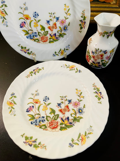 Vintage Aynsley Cottage Garden Plate & Vase Set – 3 Pieces