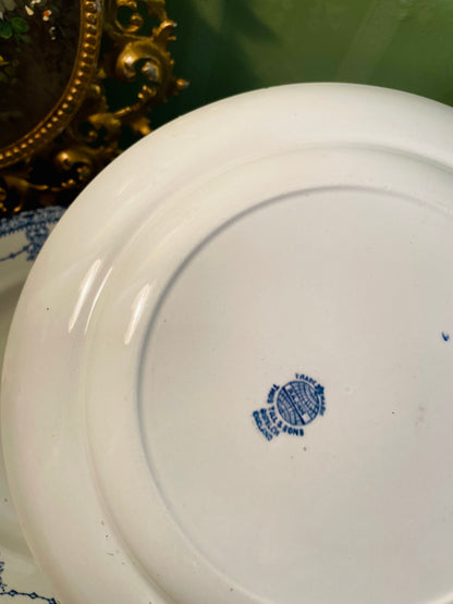 Vintage French Bone China Dinner Set Gold Rim Blue Floral – Set of 8