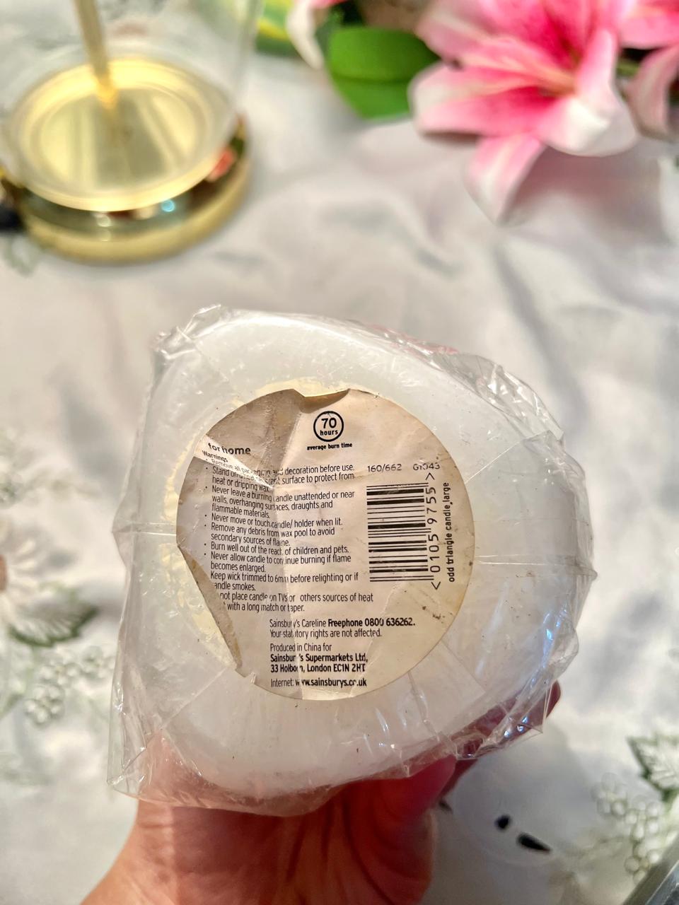 Sainsbury's White Round Pillar Candle 70 Hour Burn