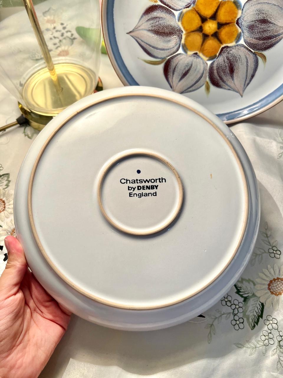 Hand Painting Denby Chatsworth Floral Blue Decorative Plate 26cm England ( Each)