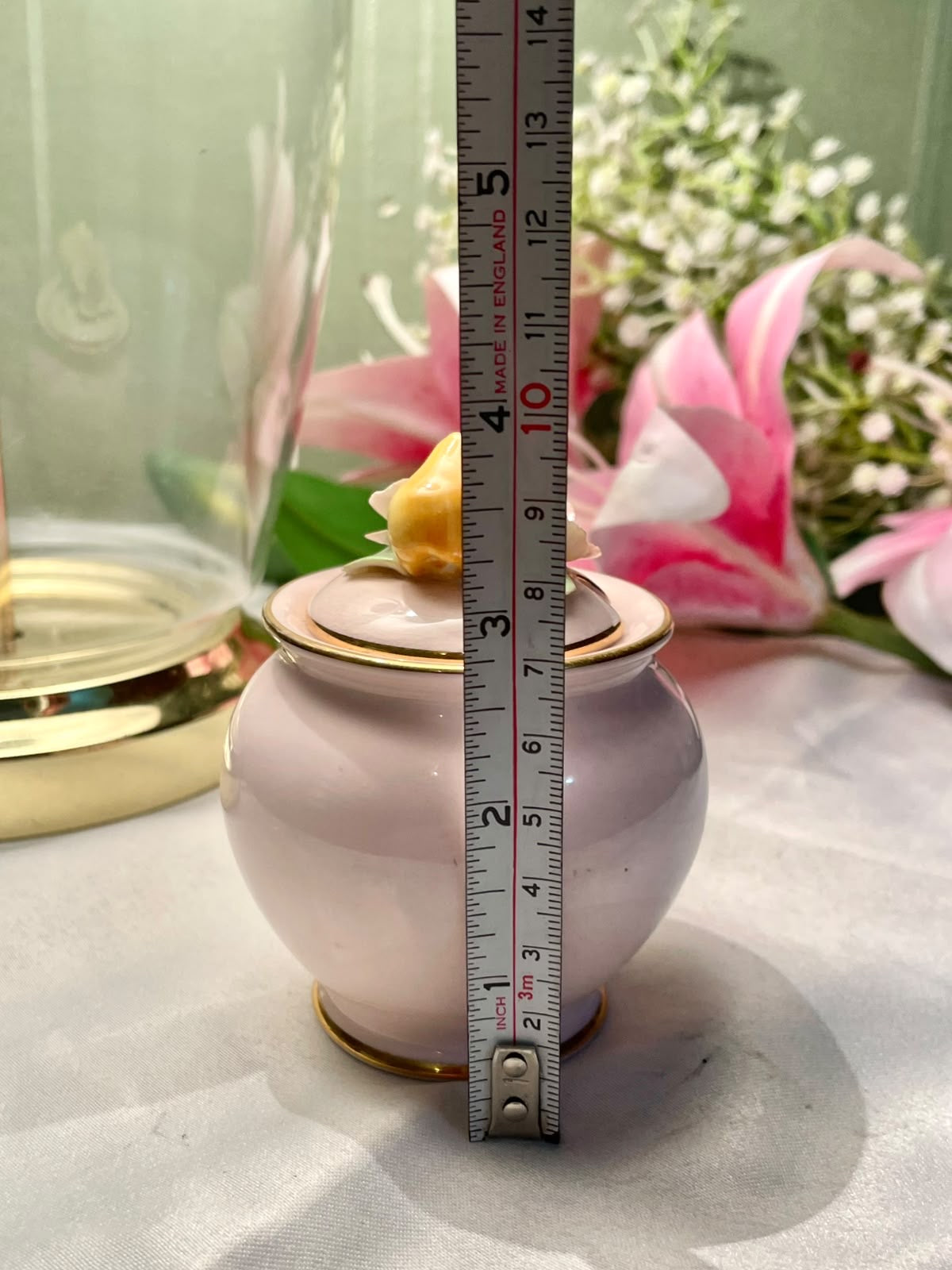 Pink Rose Finial Ceramic Lidded Jar 9.5 cm