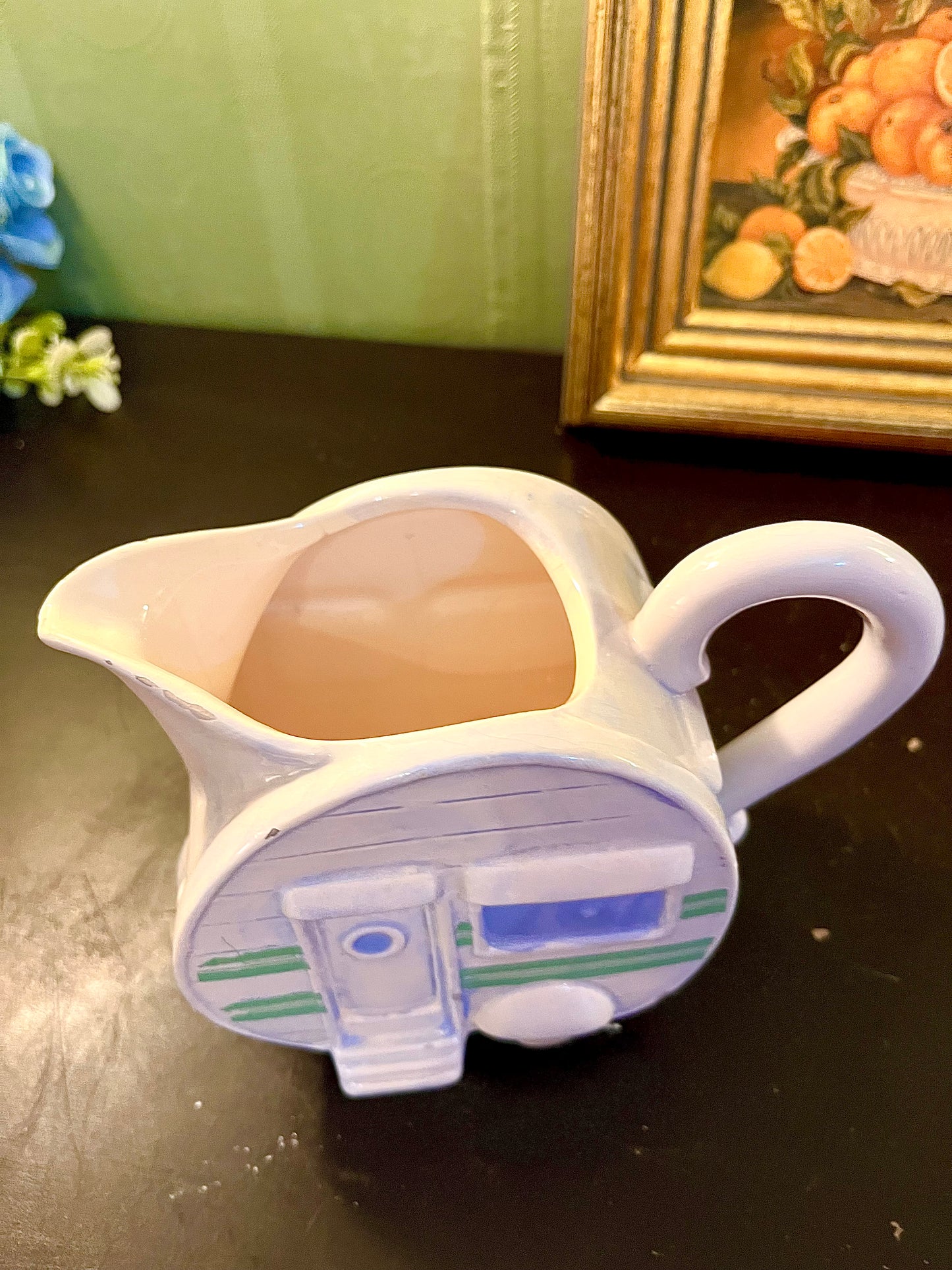 Novelty Caravan Ceramic Jug – White Green and Lilac Camper Pitcher