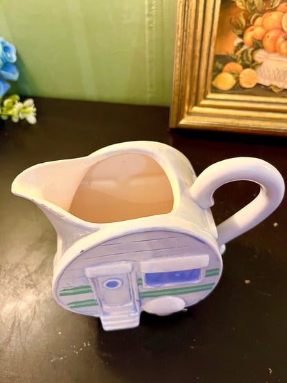 Novelty Caravan Ceramic Jug – White Green and Lilac Camper Pitcher