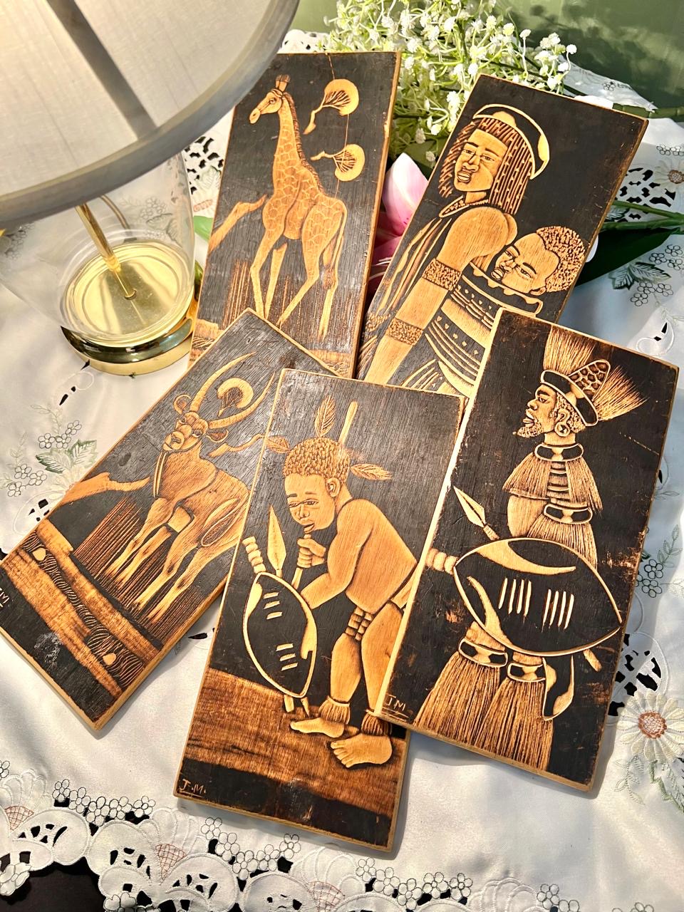 5-Piece African-Inspired Wooden Framed Artwork Set