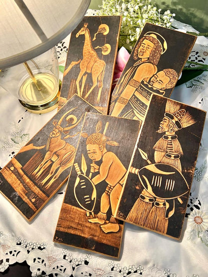 5-Piece African-Inspired Wooden Framed Artwork Set