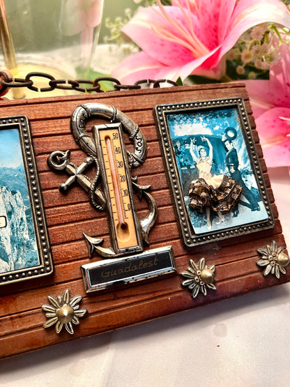 Vintage Guadalest Wooden Souvenir Thermometer Wall Plaque 22cm