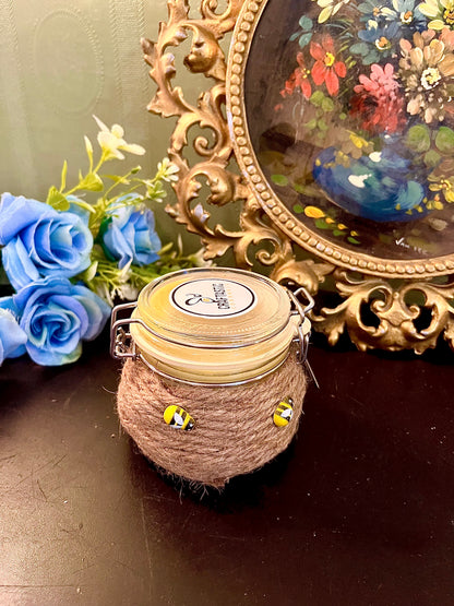 Rustic Honey Bee Glass Jar Candle with Jute Wrap
