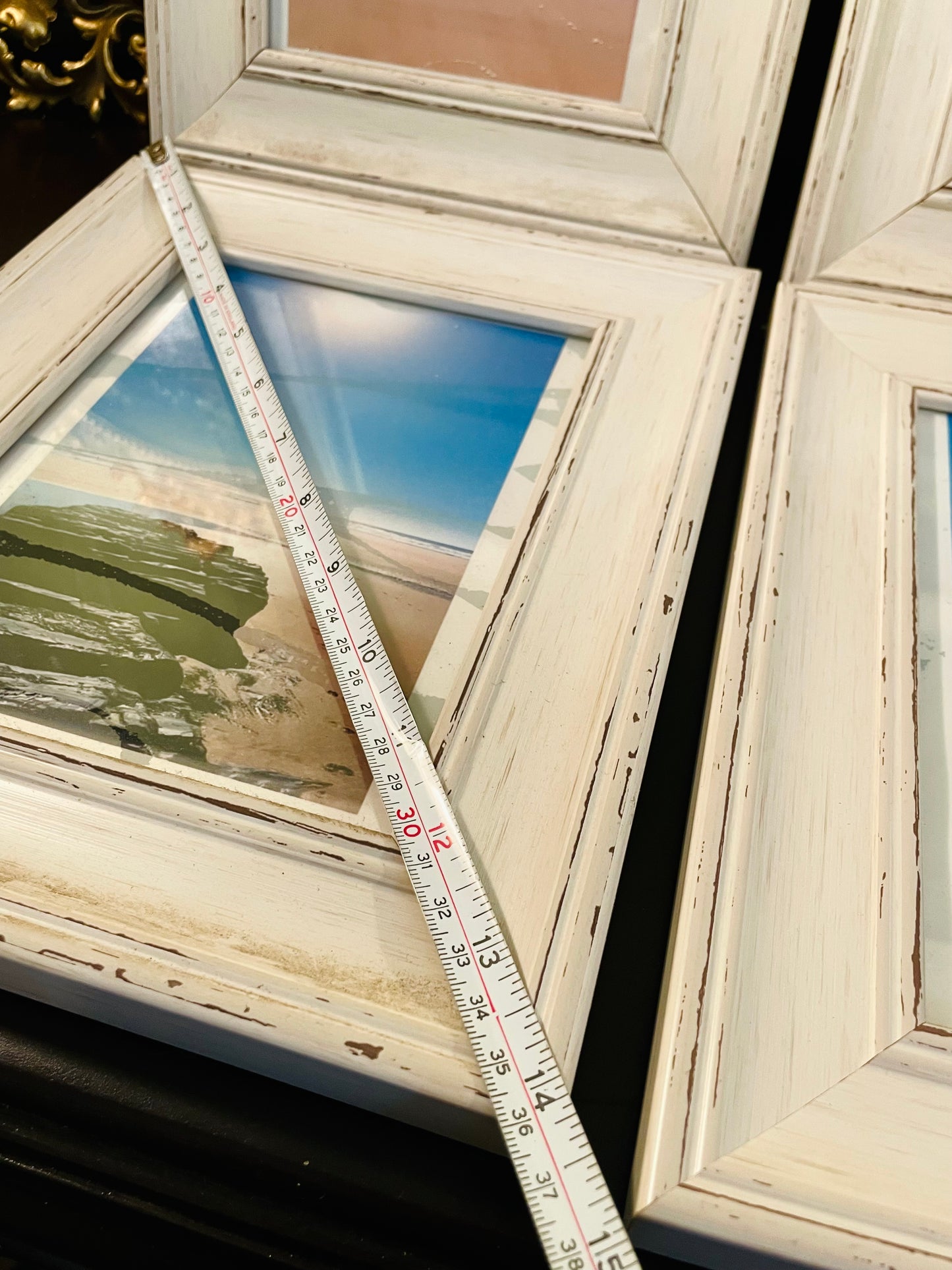Set of 4 Distressed White Wooden Photo Frames | Rustic Gallery Display