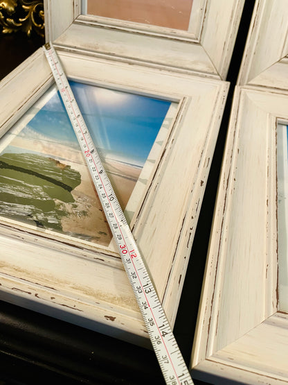 Set of 4 Distressed White Wooden Photo Frames | Rustic Gallery Display