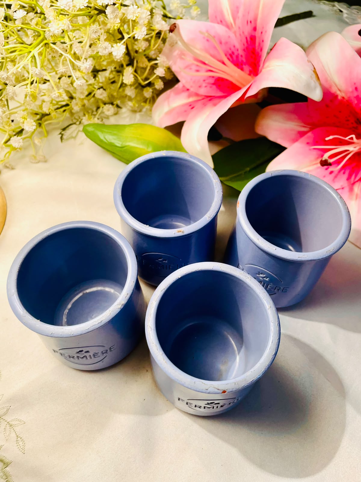La Fermière Blue Ceramic Dessert Pots – Set of 4, 3 Inch