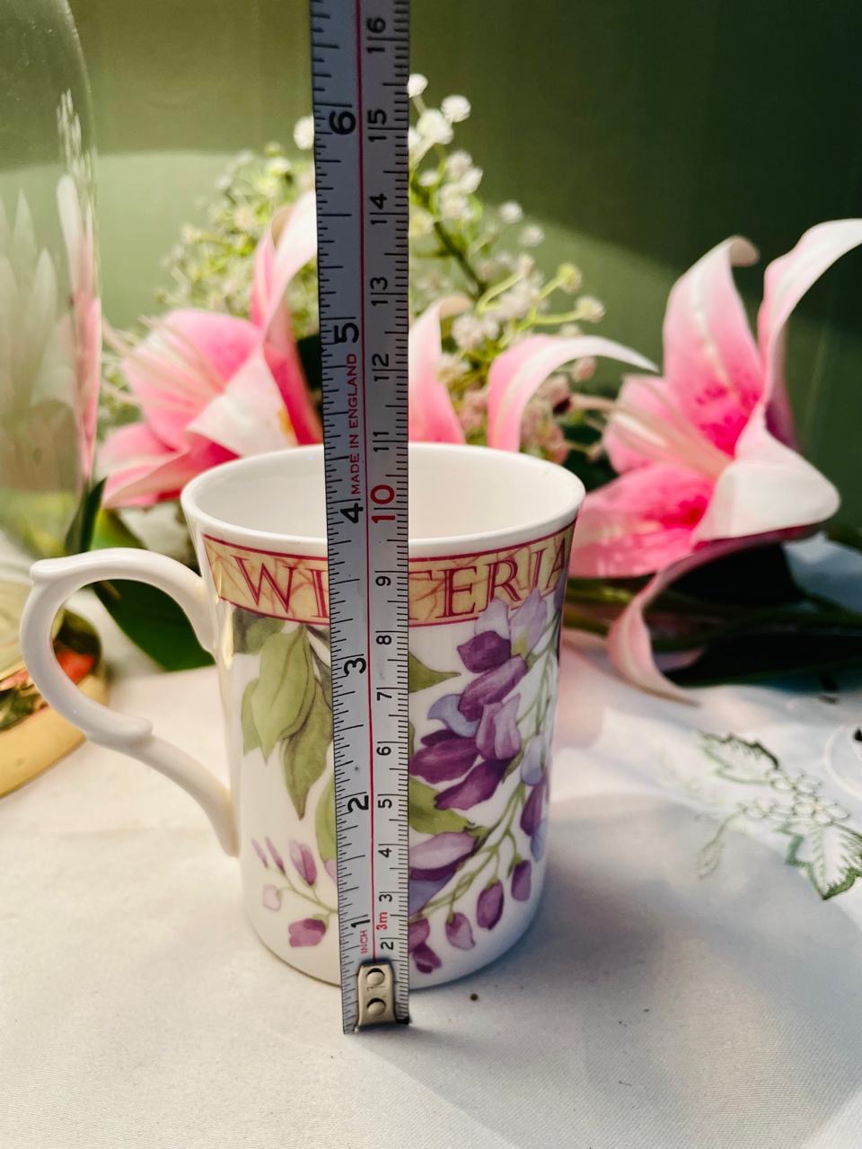 Staffordshire Wisteria Floral Mug Purple Green Fine Bone China 9 cm