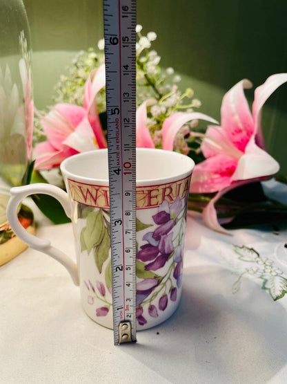 Staffordshire Wisteria Floral Mug Purple Green Fine Bone China 9 cm
