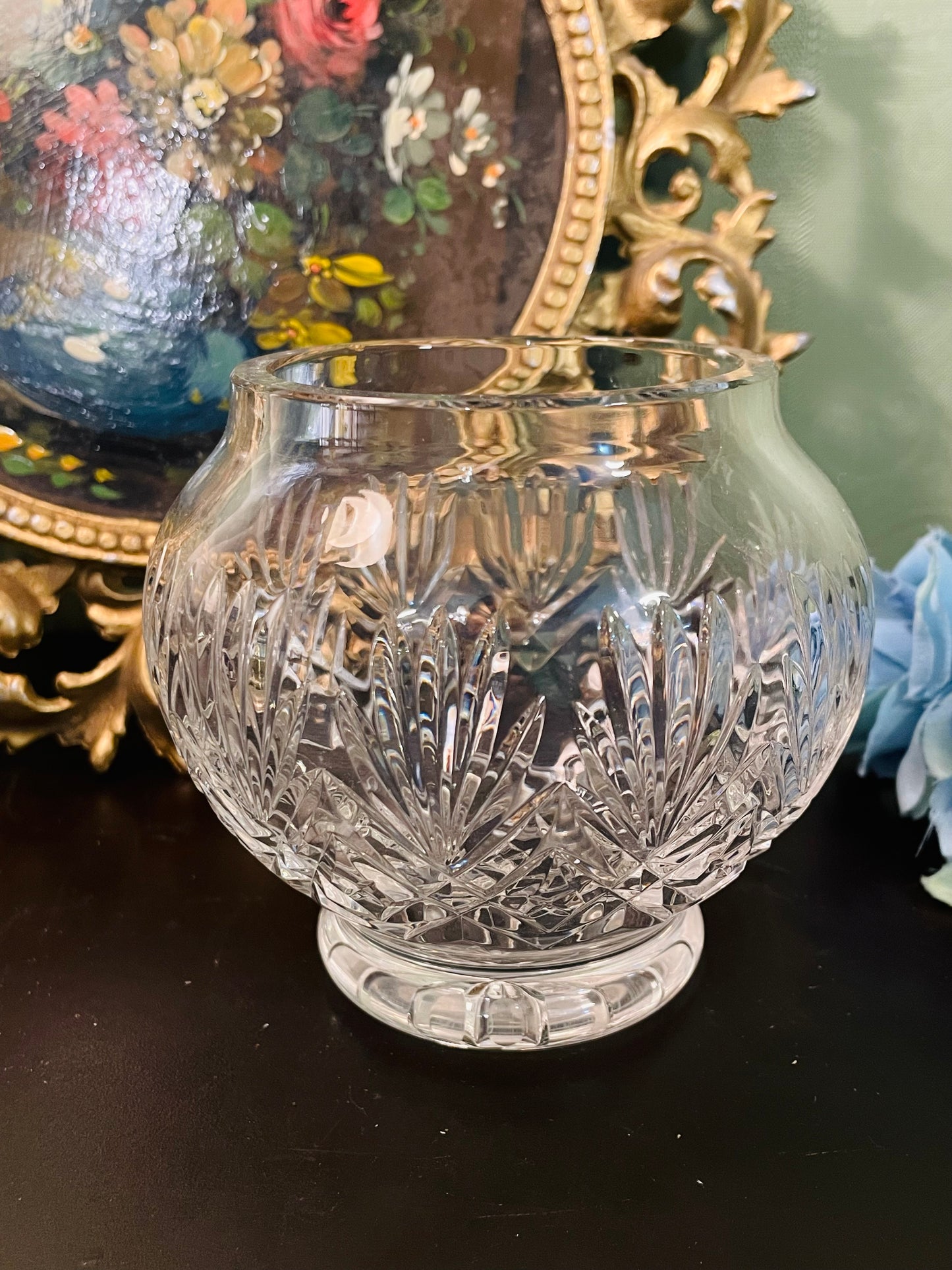 Vintage Crystal Glass Round Vase