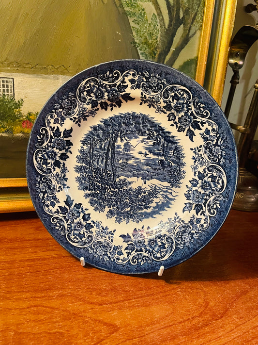 Churchill Blue Willow Decor Plate, Wall Plate, 8”, Blue Pottery England