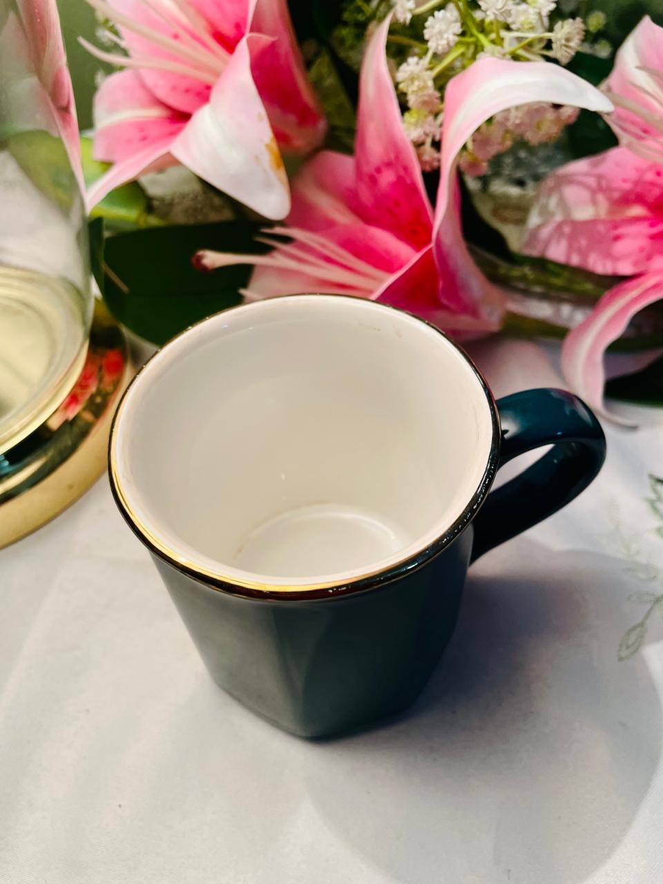 Dark Green Mug with Gold-Tone Rim