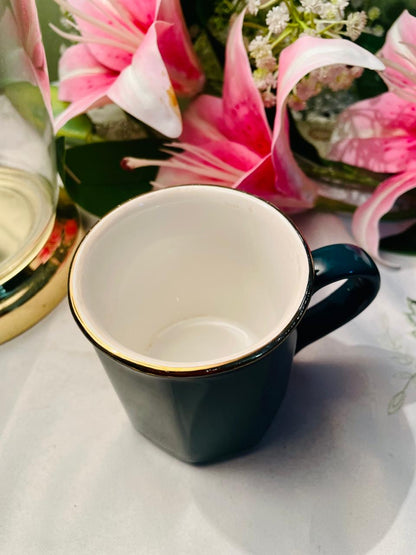 Dark Green Mug with Gold-Tone Rim