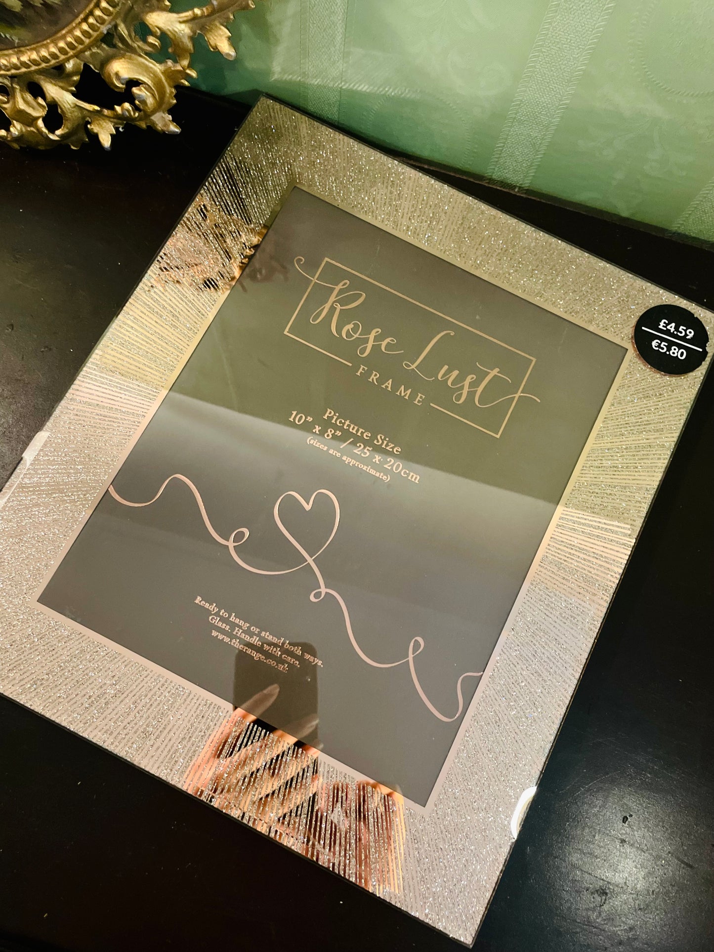 Rose Lust Glitter Glass Photo Frame 10x8 Silver Wall & Table Display
