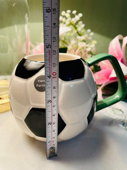 Hand-Painted Football Mug Black White Green 9 cm