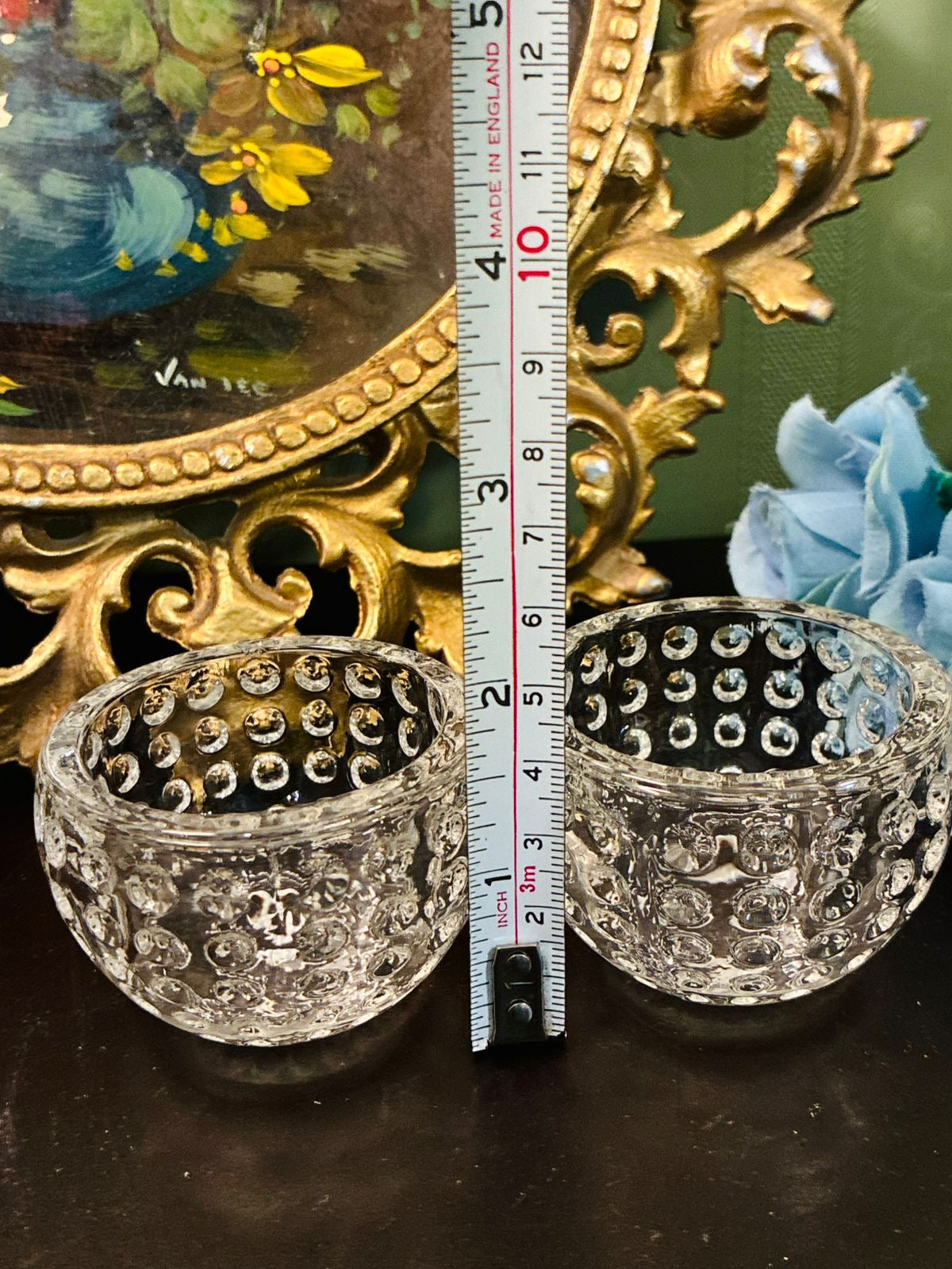 Set of 2 Vintage Clear Hobnail Crystal Dessert Bowls