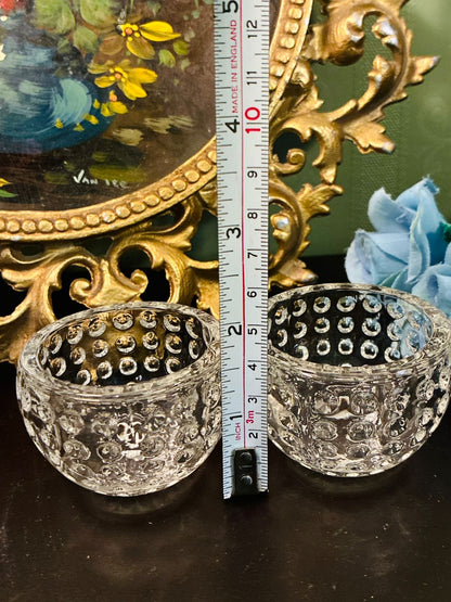 Set of 2 Vintage Clear Hobnail Crystal Dessert Bowls