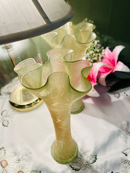 Vintage Pale Yellow Crystal Vases Set of 2 27 cm