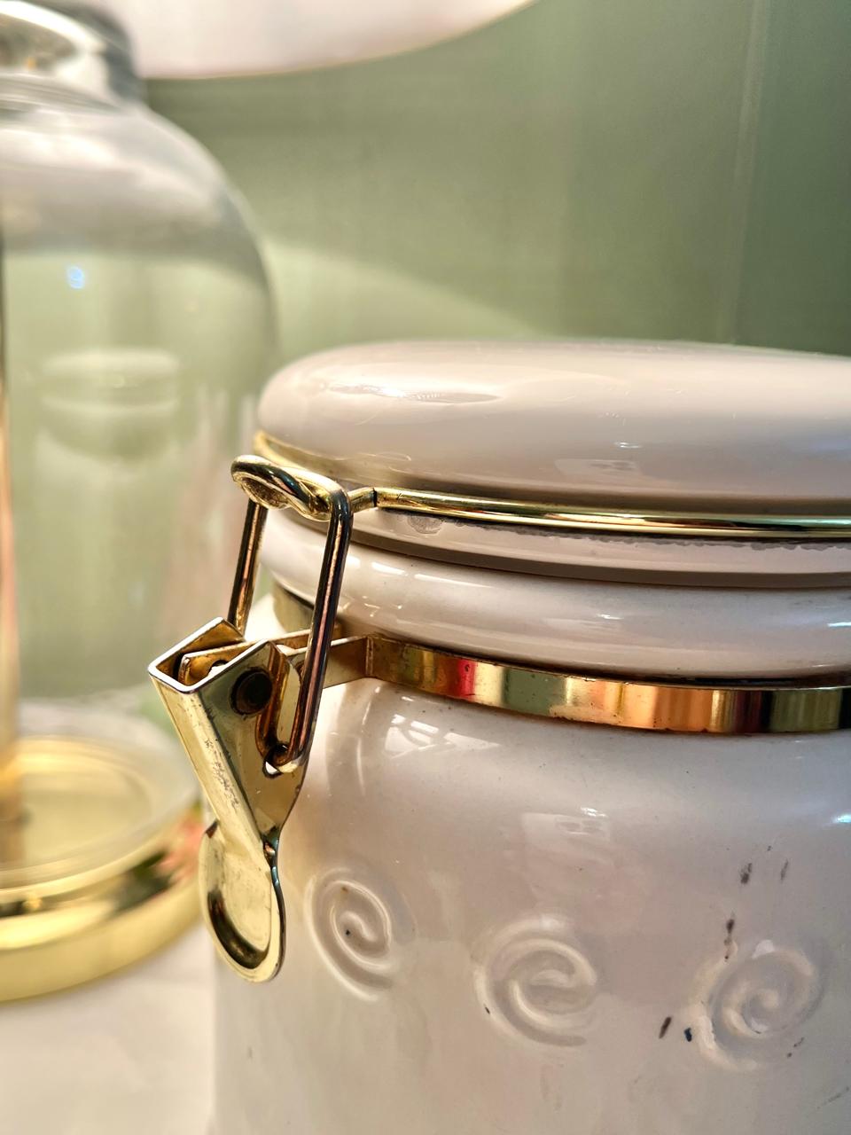 White Ceramic Clamp-Lid Storage Jar Airtight 17cm