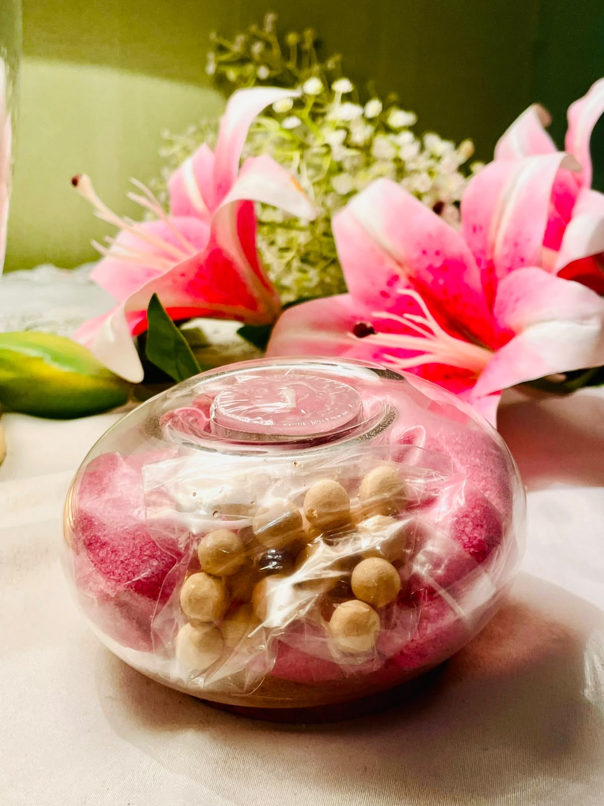 Clear Crystal Round Divided Candle holder 11cm