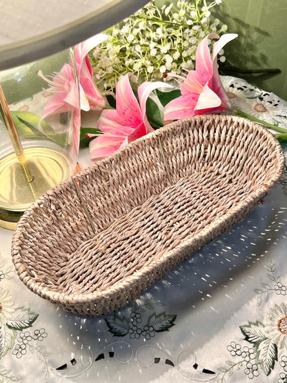 Vintage Rectangular Woven Serving Basket Approx. 31 cm