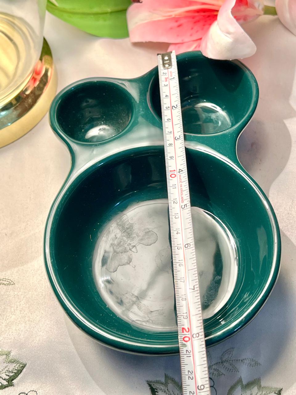Vintage Hand Painted Green 3-Section Serving Dish Approx. 20 cm