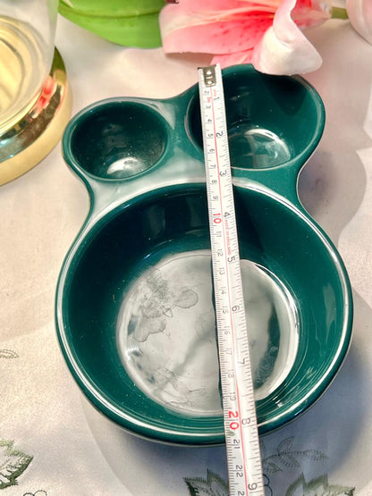 Vintage Hand Painted Green 3-Section Serving Dish Approx. 20 cm
